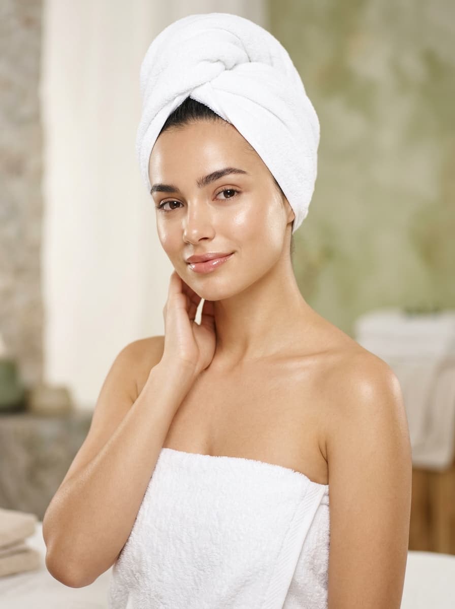 Modelo durante una experiencia de cuidado facial en Unisex Mary's